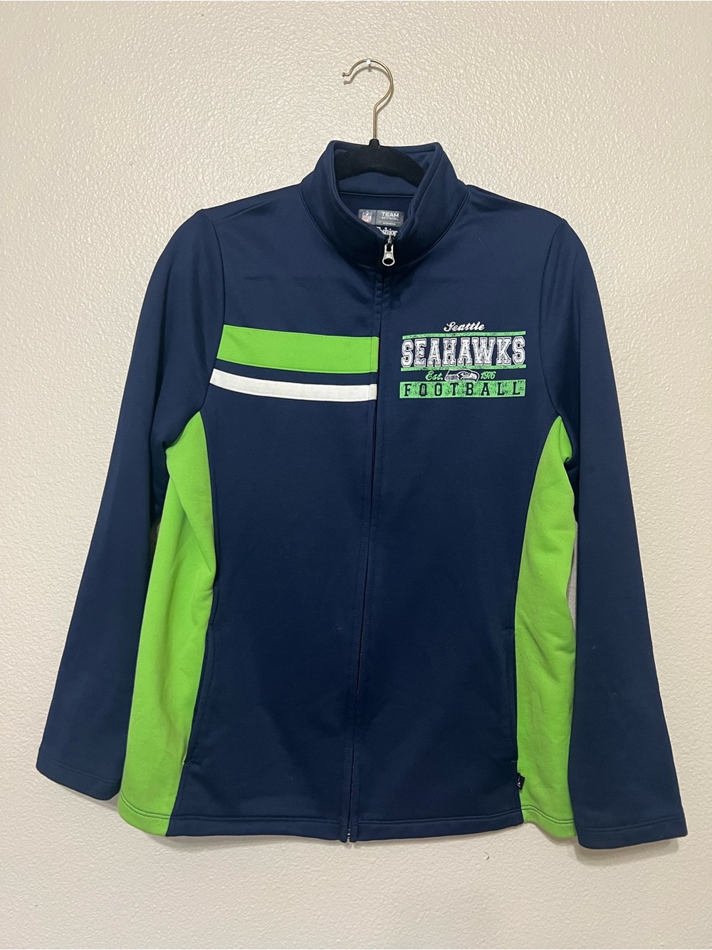 NFL Seattle Seahawks Navy and Bright Green Full-Zip Top